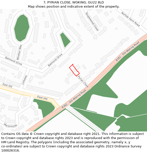 7, PYRIAN CLOSE, WOKING, GU22 8LD: Location map and indicative extent of plot