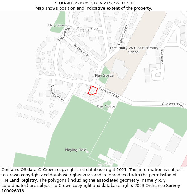 7, QUAKERS ROAD, DEVIZES, SN10 2FH: Location map and indicative extent of plot