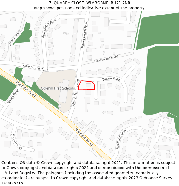 7, QUARRY CLOSE, WIMBORNE, BH21 2NR: Location map and indicative extent of plot