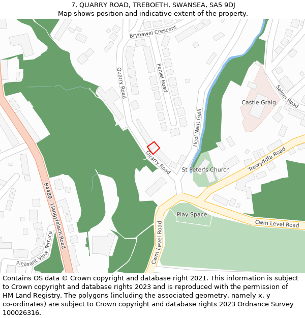 7, QUARRY ROAD, TREBOETH, SWANSEA, SA5 9DJ: Location map and indicative extent of plot