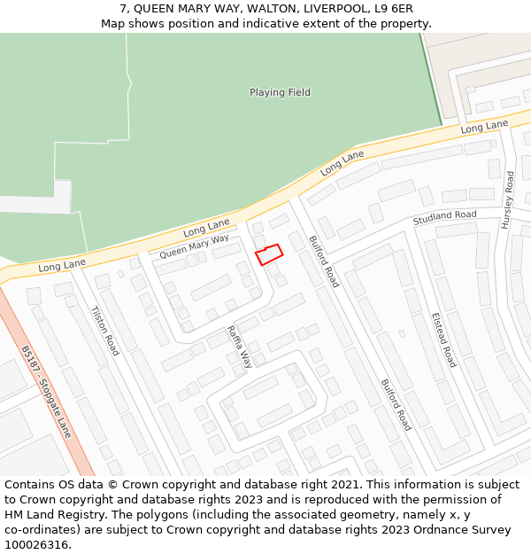 7, QUEEN MARY WAY, WALTON, LIVERPOOL, L9 6ER: Location map and indicative extent of plot
