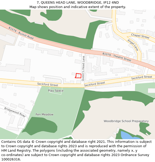 7, QUEENS HEAD LANE, WOODBRIDGE, IP12 4ND: Location map and indicative extent of plot