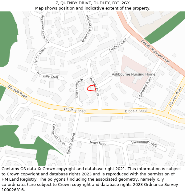 7, QUENBY DRIVE, DUDLEY, DY1 2GX: Location map and indicative extent of plot