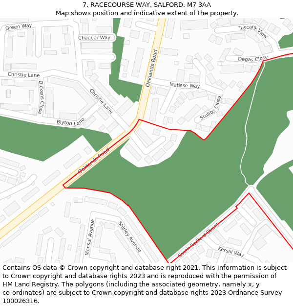 7, RACECOURSE WAY, SALFORD, M7 3AA: Location map and indicative extent of plot