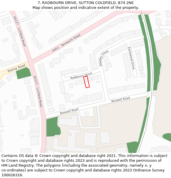 7, RADBOURN DRIVE, SUTTON COLDFIELD, B74 2NE: Location map and indicative extent of plot