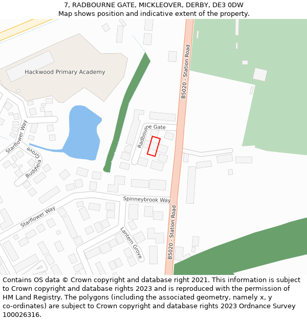 7, RADBOURNE GATE, MICKLEOVER, DERBY, DE3 0DW: Location map and indicative extent of plot