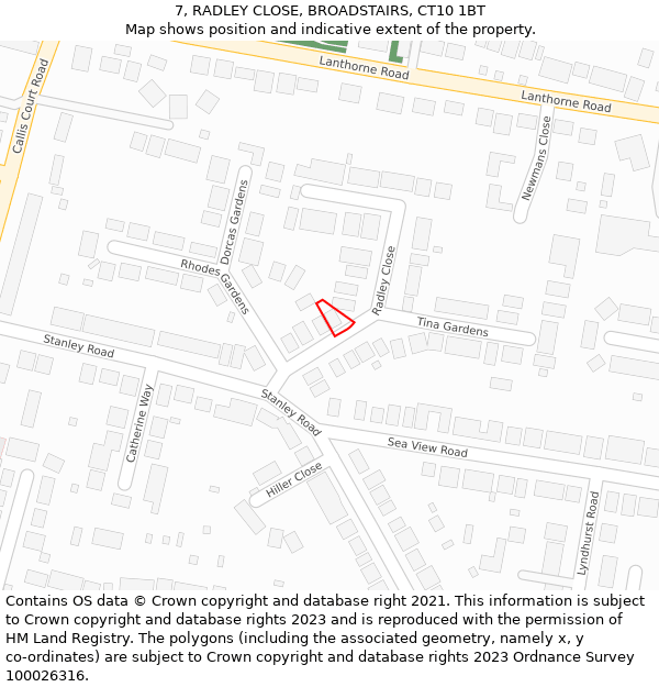 7, RADLEY CLOSE, BROADSTAIRS, CT10 1BT: Location map and indicative extent of plot