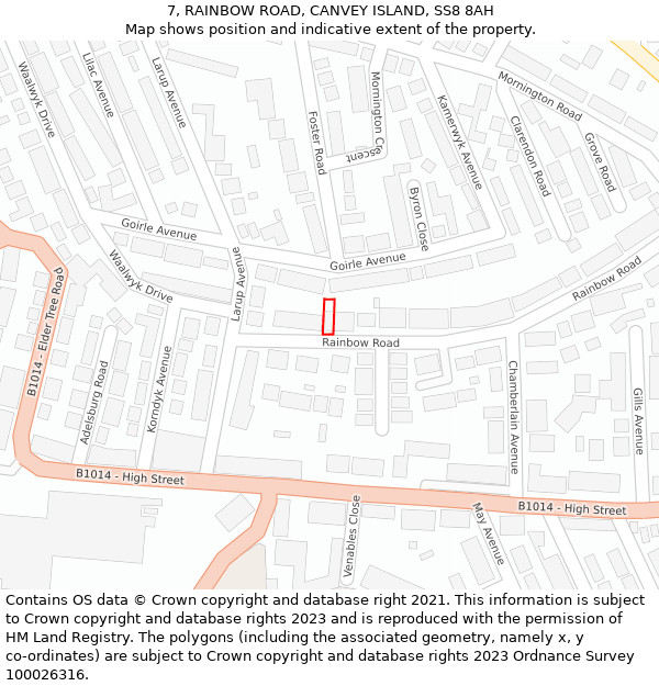 7, RAINBOW ROAD, CANVEY ISLAND, SS8 8AH: Location map and indicative extent of plot