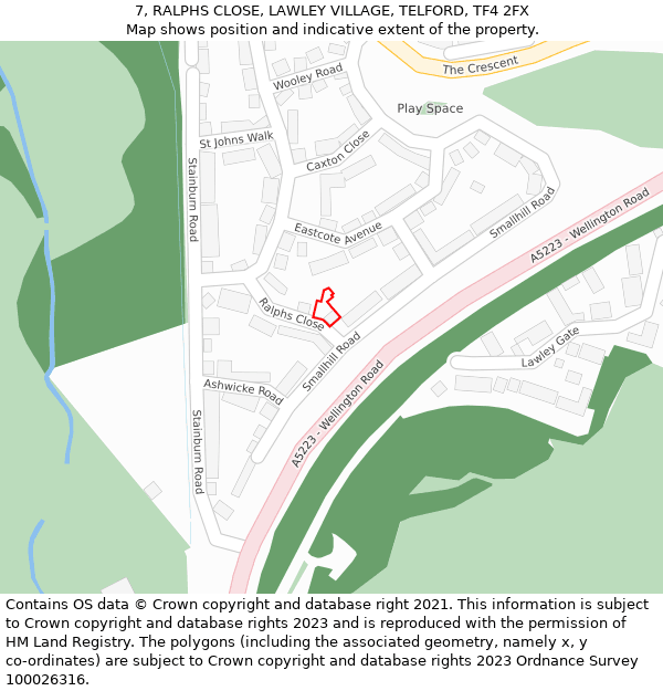 7, RALPHS CLOSE, LAWLEY VILLAGE, TELFORD, TF4 2FX: Location map and indicative extent of plot