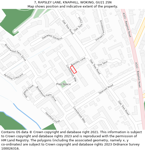 7, RAPSLEY LANE, KNAPHILL, WOKING, GU21 2SN: Location map and indicative extent of plot