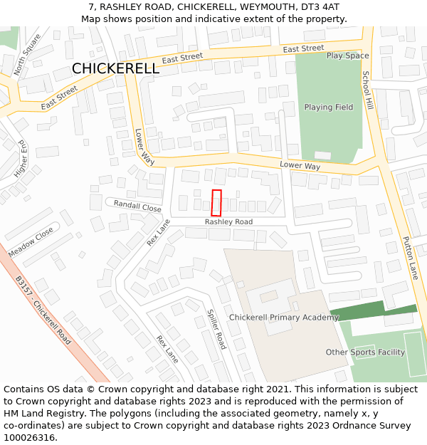 7, RASHLEY ROAD, CHICKERELL, WEYMOUTH, DT3 4AT: Location map and indicative extent of plot