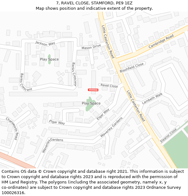 7, RAVEL CLOSE, STAMFORD, PE9 1EZ: Location map and indicative extent of plot