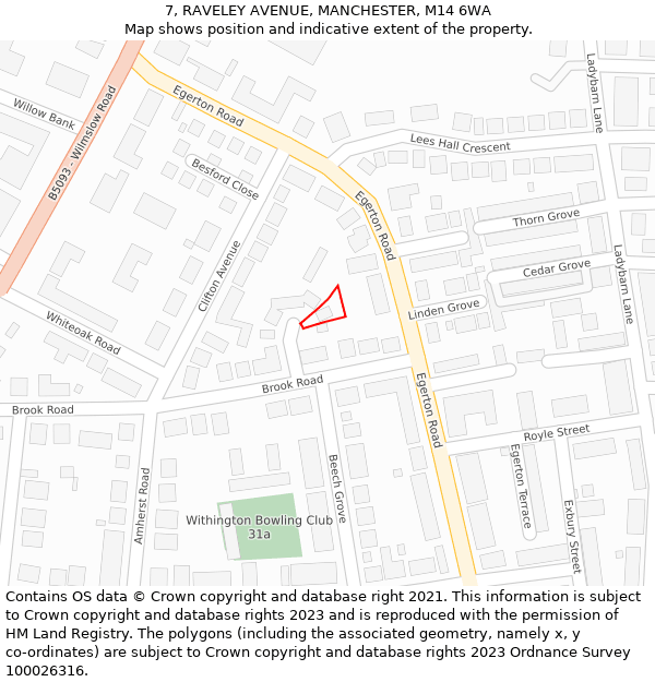 7, RAVELEY AVENUE, MANCHESTER, M14 6WA: Location map and indicative extent of plot