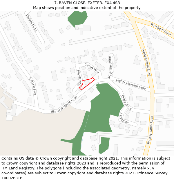 7, RAVEN CLOSE, EXETER, EX4 4SR: Location map and indicative extent of plot