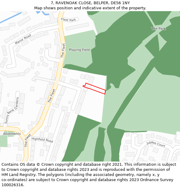 7, RAVENOAK CLOSE, BELPER, DE56 1NY: Location map and indicative extent of plot