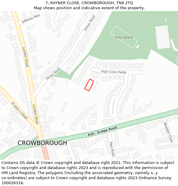 7, RAYNER CLOSE, CROWBOROUGH, TN6 2TQ: Location map and indicative extent of plot