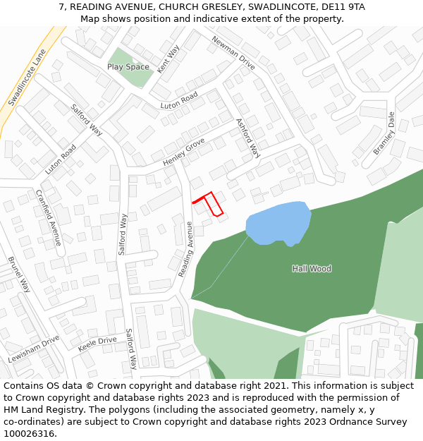 7, READING AVENUE, CHURCH GRESLEY, SWADLINCOTE, DE11 9TA: Location map and indicative extent of plot