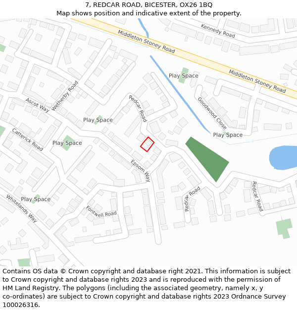 7, REDCAR ROAD, BICESTER, OX26 1BQ: Location map and indicative extent of plot