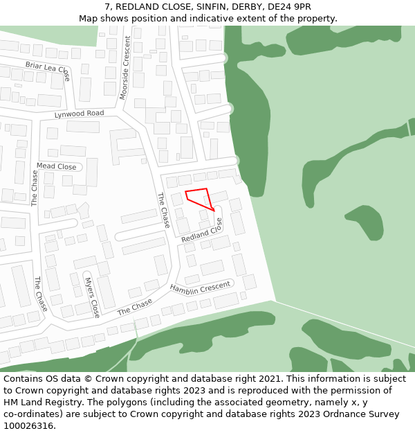 7, REDLAND CLOSE, SINFIN, DERBY, DE24 9PR: Location map and indicative extent of plot