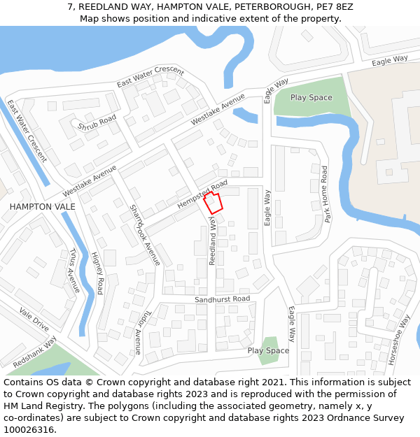 7, REEDLAND WAY, HAMPTON VALE, PETERBOROUGH, PE7 8EZ: Location map and indicative extent of plot