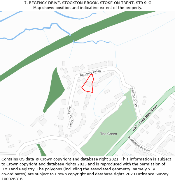 7, REGENCY DRIVE, STOCKTON BROOK, STOKE-ON-TRENT, ST9 9LG: Location map and indicative extent of plot