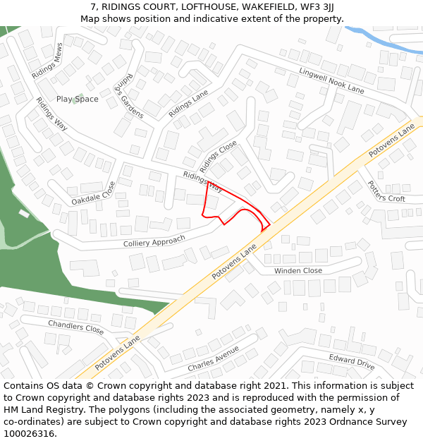 7, RIDINGS COURT, LOFTHOUSE, WAKEFIELD, WF3 3JJ: Location map and indicative extent of plot