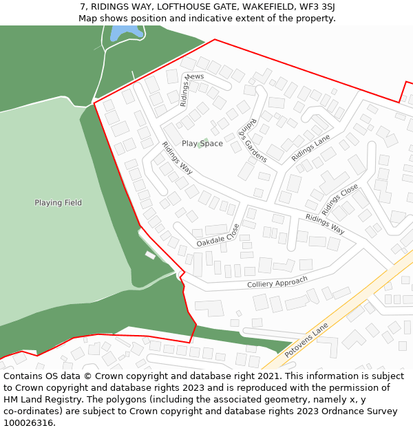 7, RIDINGS WAY, LOFTHOUSE GATE, WAKEFIELD, WF3 3SJ: Location map and indicative extent of plot