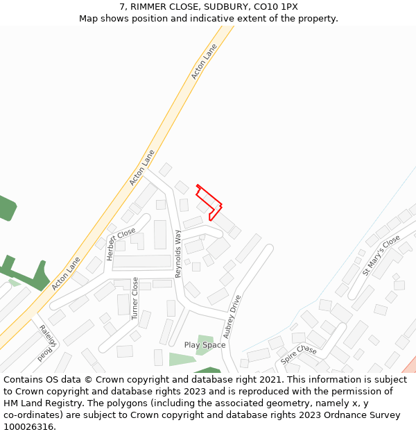 7, RIMMER CLOSE, SUDBURY, CO10 1PX: Location map and indicative extent of plot