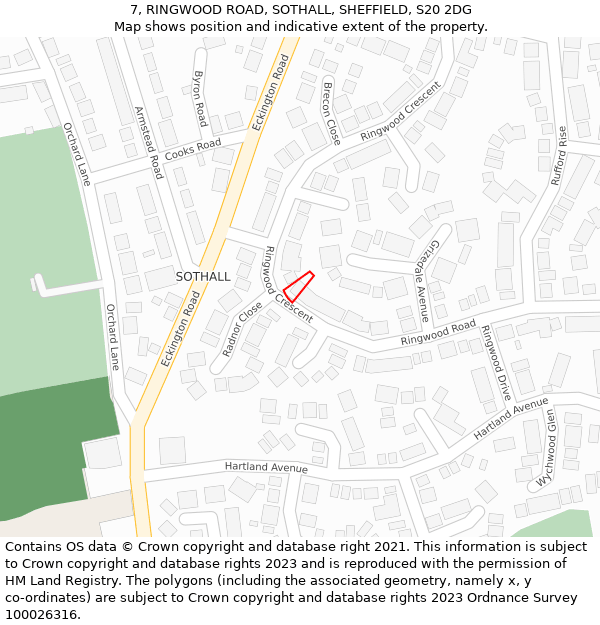 7, RINGWOOD ROAD, SOTHALL, SHEFFIELD, S20 2DG: Location map and indicative extent of plot