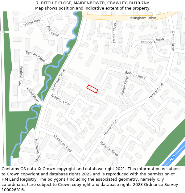 7, RITCHIE CLOSE, MAIDENBOWER, CRAWLEY, RH10 7NA: Location map and indicative extent of plot