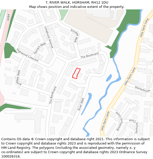 7, RIVER WALK, HORSHAM, RH12 1DU: Location map and indicative extent of plot