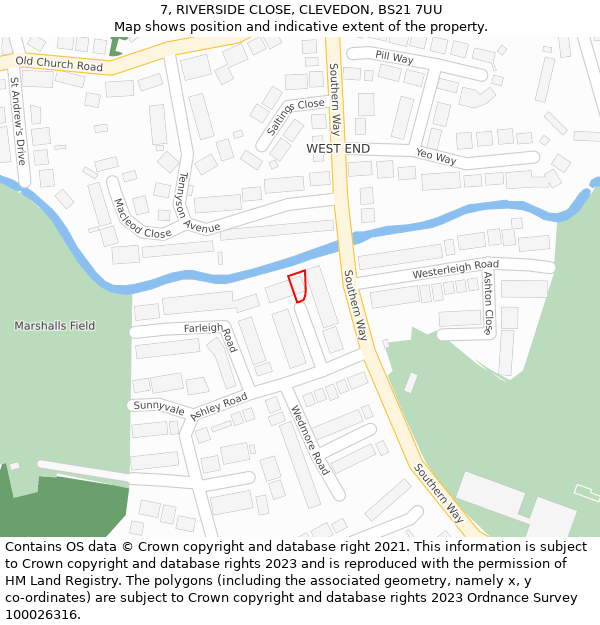 7, RIVERSIDE CLOSE, CLEVEDON, BS21 7UU: Location map and indicative extent of plot