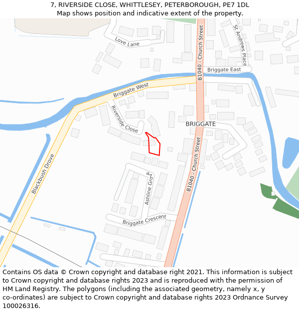 7, RIVERSIDE CLOSE, WHITTLESEY, PETERBOROUGH, PE7 1DL: Location map and indicative extent of plot