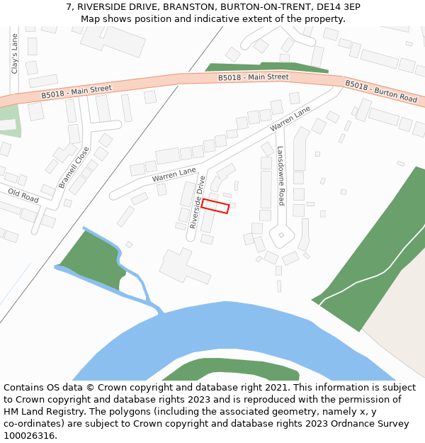 7, RIVERSIDE DRIVE, BRANSTON, BURTON-ON-TRENT, DE14 3EP: Location map and indicative extent of plot