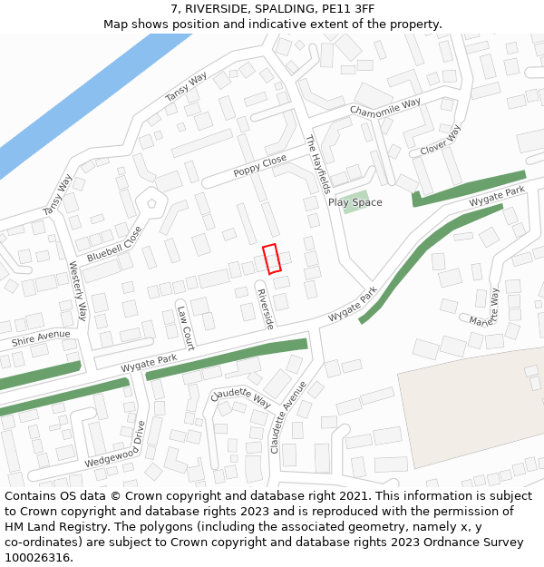 7, RIVERSIDE, SPALDING, PE11 3FF: Location map and indicative extent of plot