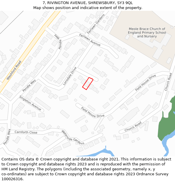 7, RIVINGTON AVENUE, SHREWSBURY, SY3 9QL: Location map and indicative extent of plot