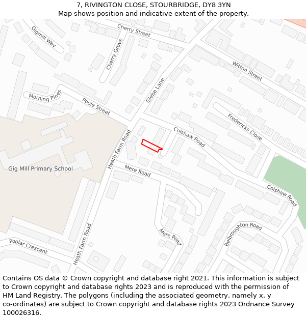 7, RIVINGTON CLOSE, STOURBRIDGE, DY8 3YN: Location map and indicative extent of plot