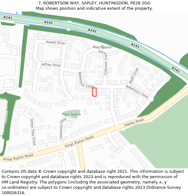 7, ROBERTSON WAY, SAPLEY, HUNTINGDON, PE28 2GG: Location map and indicative extent of plot