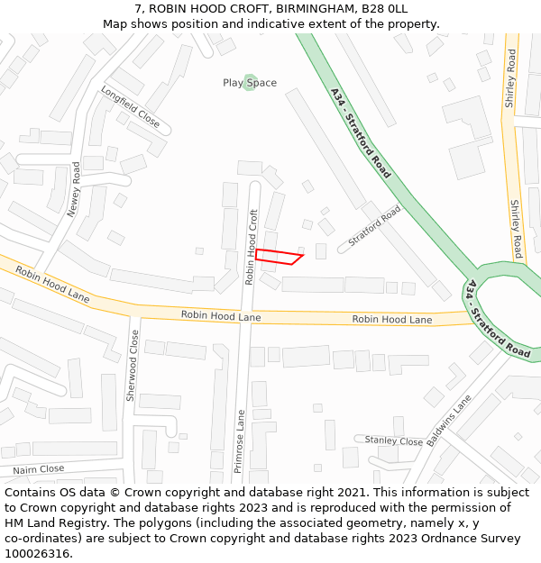 7, ROBIN HOOD CROFT, BIRMINGHAM, B28 0LL: Location map and indicative extent of plot