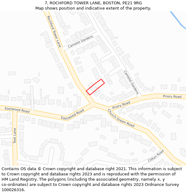 7, ROCHFORD TOWER LANE, BOSTON, PE21 9RG: Location map and indicative extent of plot