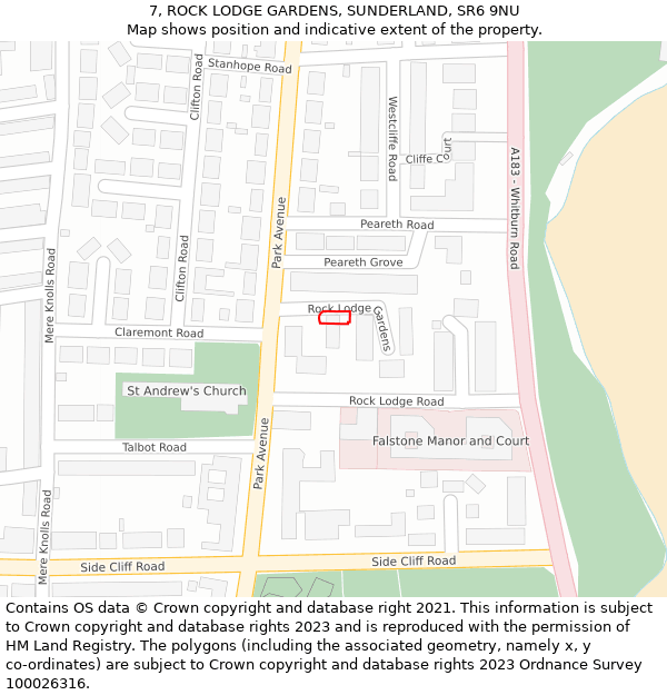 7, ROCK LODGE GARDENS, SUNDERLAND, SR6 9NU: Location map and indicative extent of plot