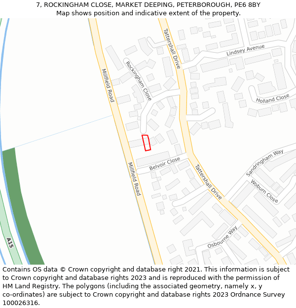 7, ROCKINGHAM CLOSE, MARKET DEEPING, PETERBOROUGH, PE6 8BY: Location map and indicative extent of plot