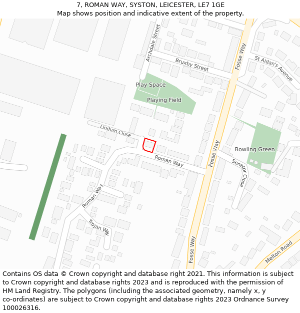 7, ROMAN WAY, SYSTON, LEICESTER, LE7 1GE: Location map and indicative extent of plot