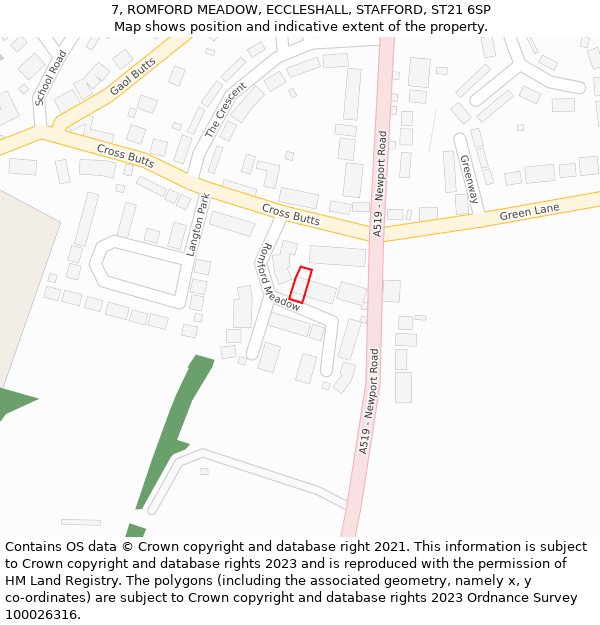 7, ROMFORD MEADOW, ECCLESHALL, STAFFORD, ST21 6SP: Location map and indicative extent of plot