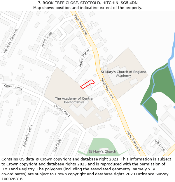 7, ROOK TREE CLOSE, STOTFOLD, HITCHIN, SG5 4DN: Location map and indicative extent of plot