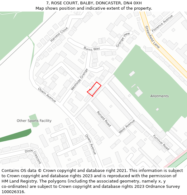 7, ROSE COURT, BALBY, DONCASTER, DN4 0XH: Location map and indicative extent of plot