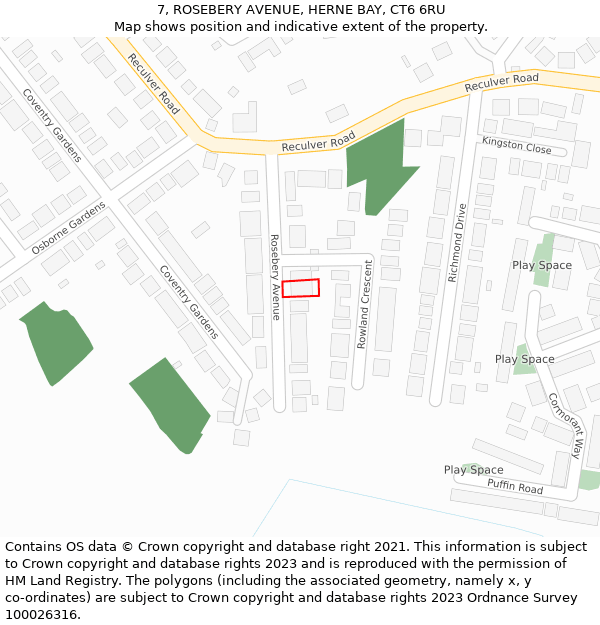 7, ROSEBERY AVENUE, HERNE BAY, CT6 6RU: Location map and indicative extent of plot