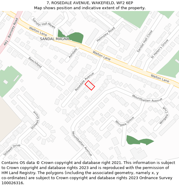 7, ROSEDALE AVENUE, WAKEFIELD, WF2 6EP: Location map and indicative extent of plot