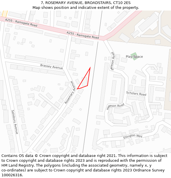 7, ROSEMARY AVENUE, BROADSTAIRS, CT10 2ES: Location map and indicative extent of plot