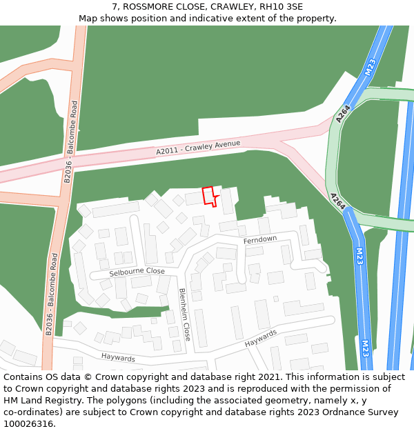 7, ROSSMORE CLOSE, CRAWLEY, RH10 3SE: Location map and indicative extent of plot